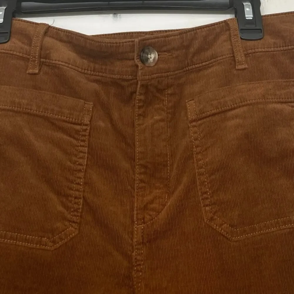 LOFT Palmer Wide Leg Patch Pocket Brushed Corduroy Pants Brown Cotton Blend 8